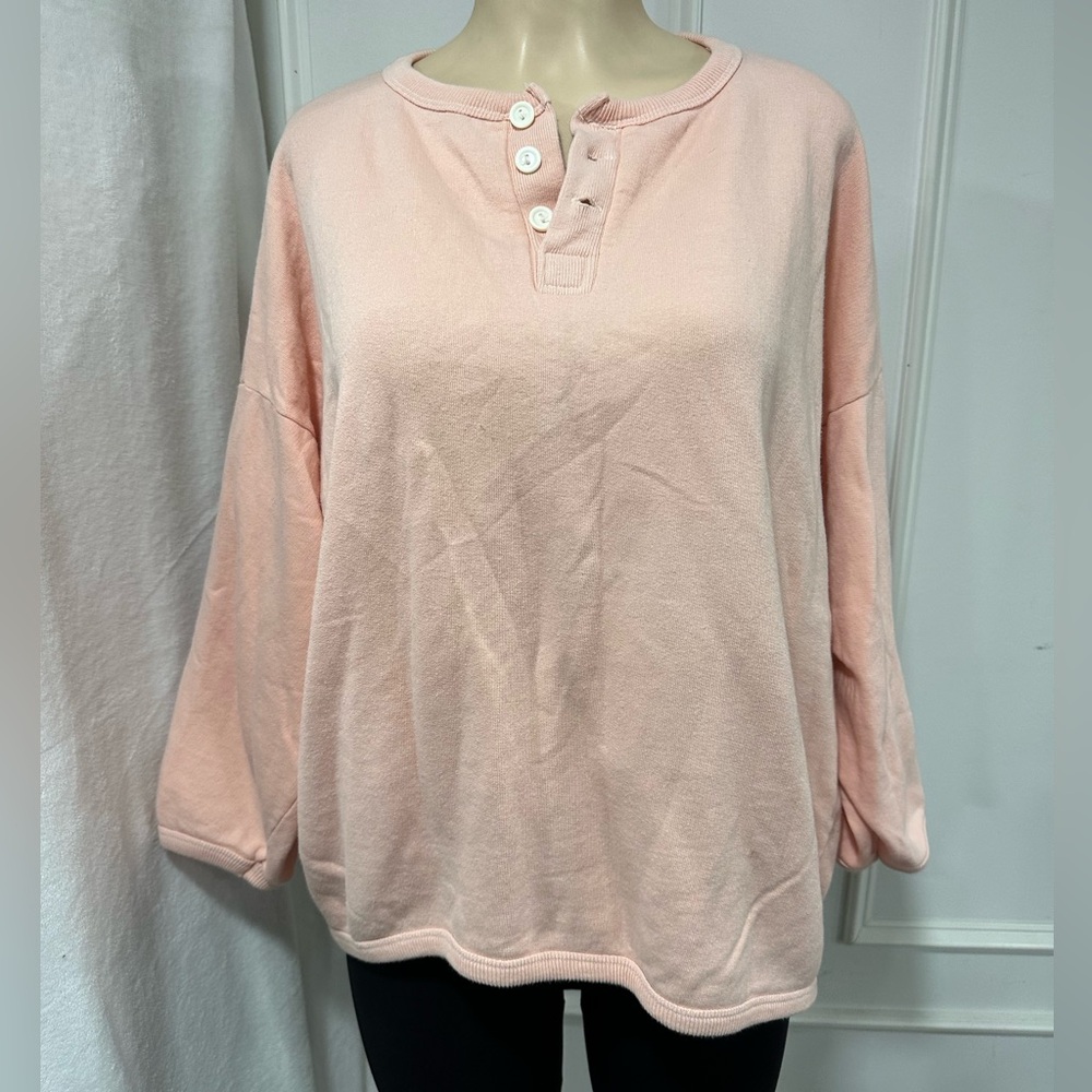 Tease Womens Sweatshirt Long Sleeve Button Henley Neck Pullover Tops L Pink